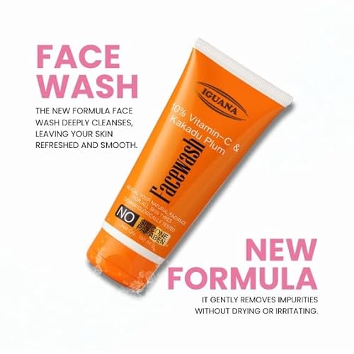 Iguana 10% Vitamin C Face Wash with Kakadu Plum | Skin Brightening Facial Cleanser for Dull & Uneven Skin Tone | Silicone-Free & Paraben-Free Gentle Formula | 100ml (3.38 fl oz)