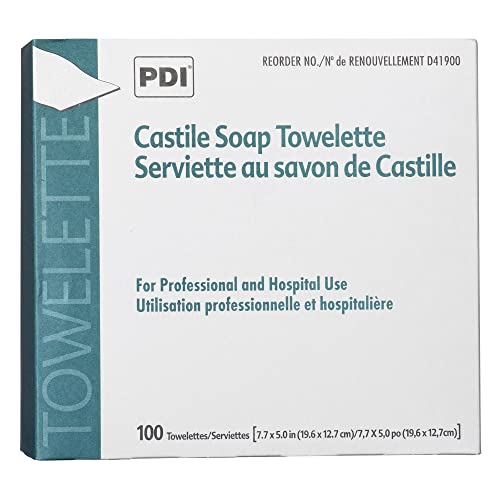 PDI Healthcare D41900 Castile Soap Wipe with Coconut Oil, Premoistened Facial Cleansing Towelette for Travel, 5 in x 7.7 in Size, Pack of 1000