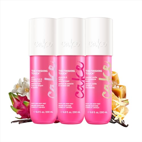 Cake Beauty Hair and Body Mist Bundle, The Finishing Touch- Gourmand Fragrances ? Pistachio, Salted Caramel, Vanilla & Pink Dragon Fruit Scents- Infused with Vitamin E and Argan Oil 3 Pack