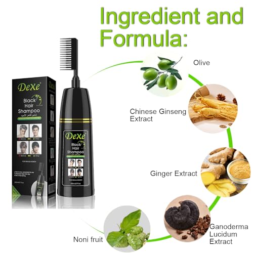 Amzfly Black Hair Shampoo - 3-in-1 Natural Hair Color, Nourishing & Ammonia-Free, 200ml