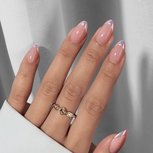 BTArtbox French Tip Press On Nails - Almond Stick On Nails for Women, Glue On Nails with Nail Glue, Berry French & Dazzling Pink