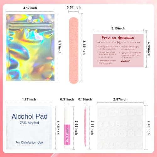 Press On Nail Kit with Glue, File & Prep Pads (20 Pcs)