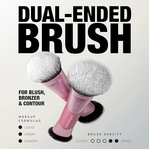 Real Techniques Multi-Task Face & Makeup Brush - Dual-Ended Foundation, Blush, Contour, Powder Applicator