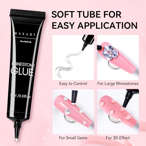 Makartt UV LED Nail Rhinestone Glue Kit - Strong Hold Gel for Gems & Charms