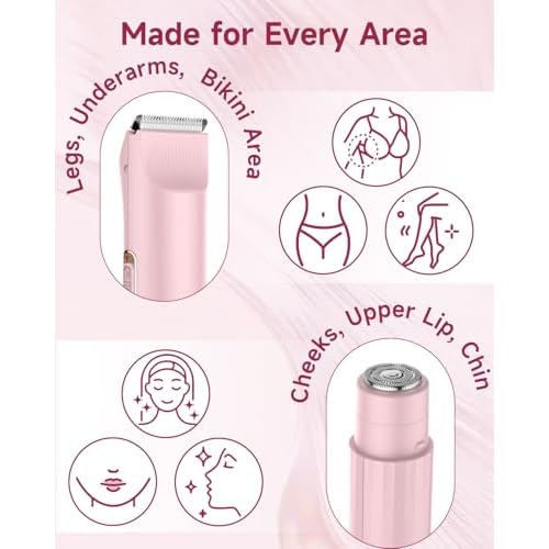 2-in-1 Bikini Trimmer for Women, Electric Personal Full Body & Pubic Hair Trimmer with Foil Shaver, Rechargeable Cordless Razor, Safe on Skin, Gentle Grooming for Intimate Areas, Legs & Underarms