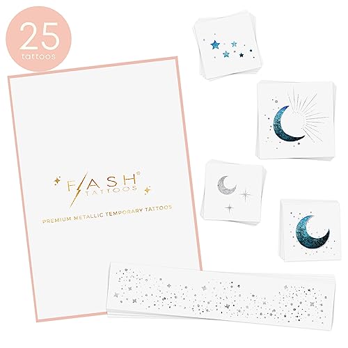 Flash Tattoos Moonlight Silver Glitter Freckles & Celestial Temporary Tattoos