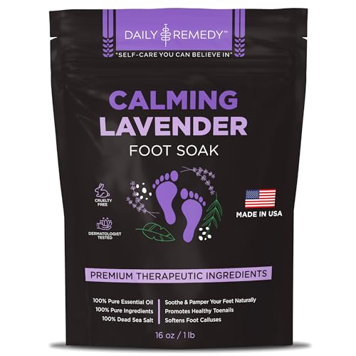 Daily Remedy Calming Lavender Foot Soak 16 oz – Epsom Salt Foot Bath for Tired Feet, Odor & Calluses