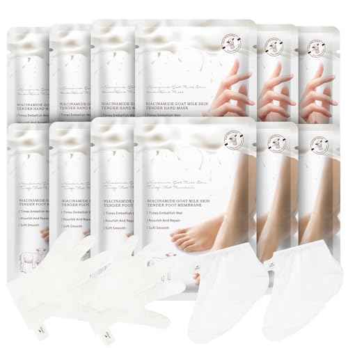 Hydrating Hand Foot Masks Set for Women Men,6 Pack Glove Mask for Dry Hand & 6 Pack Socks Mask for Dry Cracked Feet£¨Milk£©