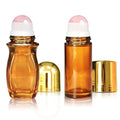 Rose Quartz Roller Bottles - 2 Pack 50ml Amber Glass for Oils