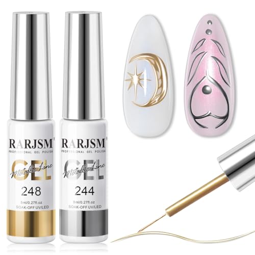 RARJSM Metallic Gel Liner Nail Art Polish Set - Mirror Chrome 3D Effect