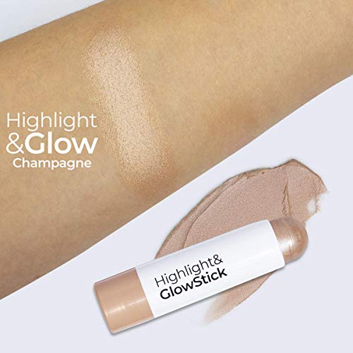 MCoBeauty Highlight and Glow Stick - Luminous Cream Balm Highlighter Stick - Illuminating Cheek Contour With Dewy Finish - Formulated With Ultra Fine, Light Reflecting Particles - Champagne - 0.35 Oz