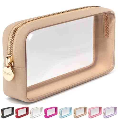 Clear Makeup Bag Zipper Pouch, Transparent Cosmetic Case Organizer, TSA Approved Travel Toiletry Case, Travel Accessories Essentials Makeup Tote for Women, Small Cute Make up Bag for Purse - Sand