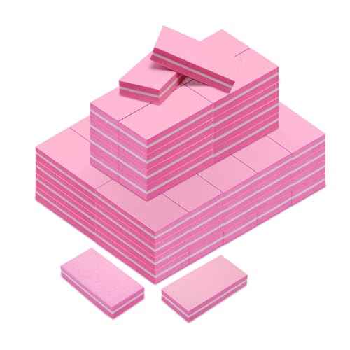 Diesisa Buffer Block Nail File, 100/180 Grit Sponge Nail Buffers for Acrylic Nails, Nails Buffer, Mini Buffing Block Double Sided for Manicure Tools 60 Count - Pink