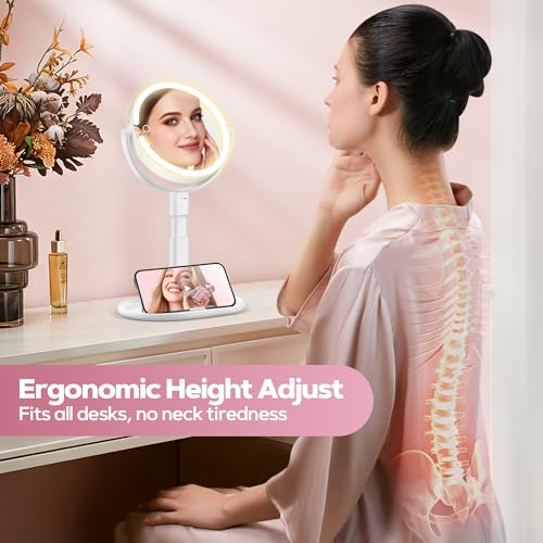 MOMOKUBA Makeup Mirror 30X Magnifying, LED Lighted, Height Adjustable