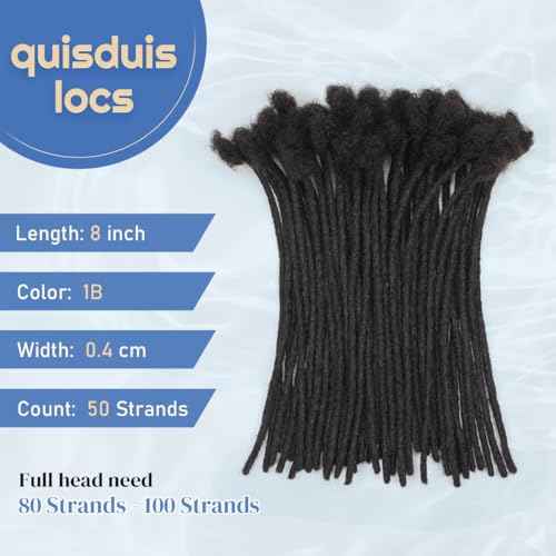 8 inch Loc Extensions Human Hair, 50 Strands Permanent Dreadlock Extension Human Hair 0.4cm Width 100% Full Handmade Dreads Can Be Dyed and Bleached Curled dreads extensions(black)