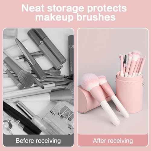 Makeup Brush Holder, Makeup Brush Organizer for Vanity, Portable Waterproof PU Leather Travel Makeup Brush Case Bag (Pink)