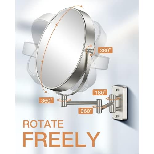 Benbilry 9" Large Size Wall Mounted Makeup Vanity Mirror, 1X/10X Magnifying Double Sided Shaving Mirror for Bathroom, 360¡Æ Swivel Extendable Arm, Nickel Finish