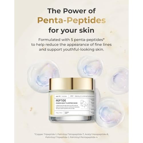 BOM COSMETICS Peptide Power Night Sleeping Mask 2.64 Fl Oz, High-Density Hydrating Overnight Facial Mask with Penta-Peptides and 99% Pure Gold for Skin Elasticity, Smooth Skin Texture, Korean Skincare
