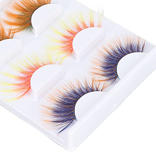 6D Colored False Eyelashes - 5 Pairs Gradient Orange Red Blue
