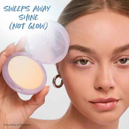 Kosas Cloud Set Face Setting Powder - Smoothing Shine Control, Soft, Sheer Translucent Makeup Finish, Portable & Long-Lasting Loose Pressed Baking Powder - Feathery (Sheer Light Medium)