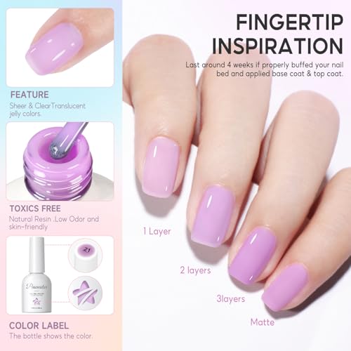 PEACECOLOR 10ML Jelly Gel Nail Polish Set - 6 Vibrant Colors