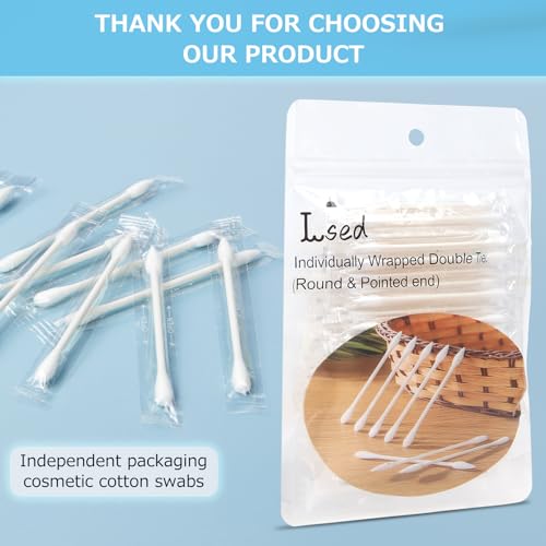 Cotton Swabs 100 Pack - Individually Wrapped Double-Tipped Ear & Makeup Tips, Organic & Biodegradable
