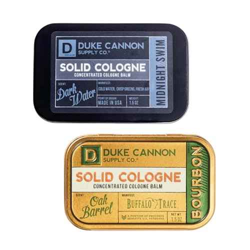 Duke Cannon Solid Cologne Bourbon & Midnight Swim, Portable Concentrated Cologne Balm, Travel-Friendly, 1.5 oz. 2-Pack
