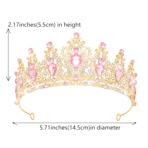 YOUlDIANZI Queen Crown Rhinestone Tiara for Women Wedding Party Costume - Gold & Pink-A