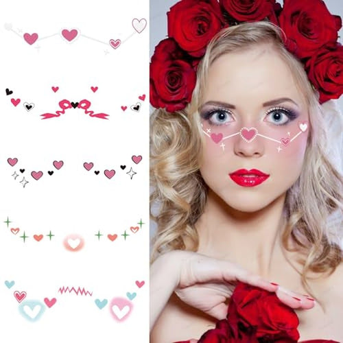 10 Pcs Love Heart Blush Face Stickers Cute Valentine's Day Hearts Bows Peals Freckle Temporary Tattoo Self-adhesive Face Sticker Face Body Decal Stage Makeup Face Decoration for Holiday Party