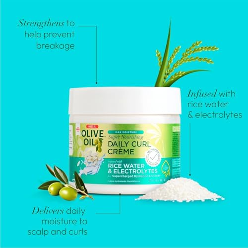 ORS Olive Oil Max Moisture Super Nourishing Daily Curl Cr?me infused with Rice Water & Electrolytes for Supercharged Hydration & Growth (8.0 oz)