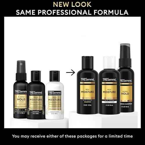 TRESemm? Travel Shampoo, Conditioner & Hairspray ? Rich Moisture Hair Products + Non-Aerosol Hair Spray, 24H Frizz Control (3 Piece Set)