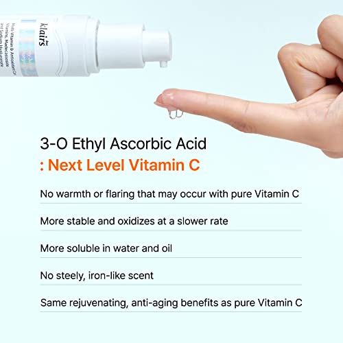 DearKlairs Freshly Juiced Vitamin Charging Serum | Korean Skincare, 3-O-Ethyl Ascorbic Acid 10%, Niacinamide, Non-oily Texture for Sensitive Skin 1.01 Fl Oz