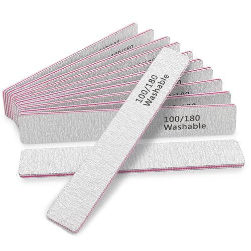 12 Pack Reusable Professional Nail Files 100/180 Grit Double Sided Manicure Tools