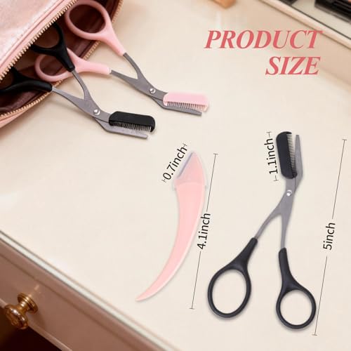 5-Pack Eyebrow Scissors with Comb - Stainless Steel Trimmer & Razor Set for Women & Men