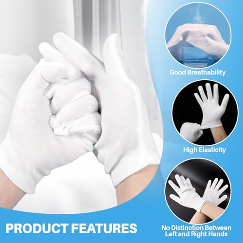 MAQIHAN Reusable White Cotton Gloves for Dry Hands & Inspection (5 Pairs)