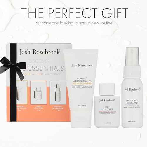 Josh Rosebrook The Essentials Kit - Cleanse, Tone & Hydrate Skincare Set | Complete Moisture Cleanse 1 oz, Daily Acid Toner 0.5 oz, Hydrating Accelerator 1 oz | Travel Size Facial Skin Care