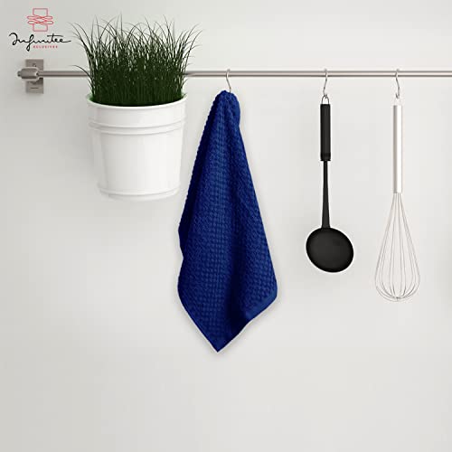 Infinitee Xclusives Premium Blue Kitchen Towels ? Pack of 6, 100% Cotton 15 x 25 Inches Absorbent Dish Towels + Washcloths Set ? Pack of 12, 13x13 Inches 100% Cotton Wash Cloths