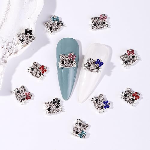 𝟮𝟰𝗣𝗰𝘀 KurKur Nail Charms for Acrylic Nails 3D Silver Kawaii Cute Cartoon Anime Charms for Nail Art Alloy Nail Gems and Rhinestones Crystals Nail Accessories for Women DIY Design Cat Nail Supplie