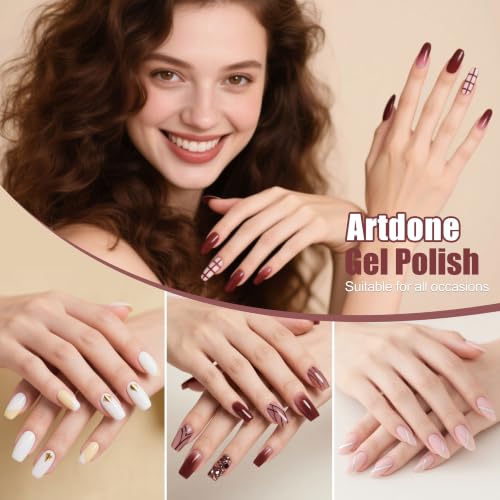 Artdone Solid Nude Gel Nail Polish Set - 6 Long-Lasting UV/LED Colors, Soak Off Manicure Kit, Matte & Gloss Finish, Home Salon Use