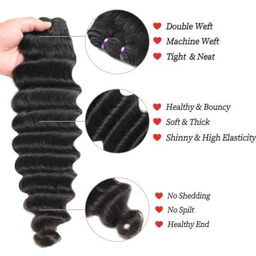 Loose Deep Wave Human Hair Bundles 100% Unprocessed Virgin Brazilian Remy Hair Bundles Loose Deep Wave 3 Hair Bundles Deals Loose Deep Wave Human Hair Weave Bundles for Black Women Natural Color