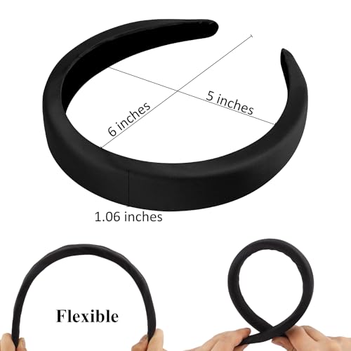 Atoden Black Satin Padded Thick Plain Headbands Hair Accessories for Women Girls