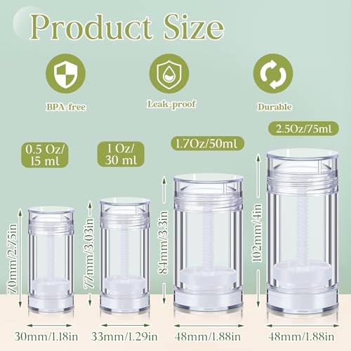 50 Pcs 15 ml Empty Deodorant Containers Twistup Filling Stick Plastic Deodorant Container Refillable Bottles Bottomfill Round Lip Balm Tubes Cylinder for Homemade DIY Lip Balm(Clear)
