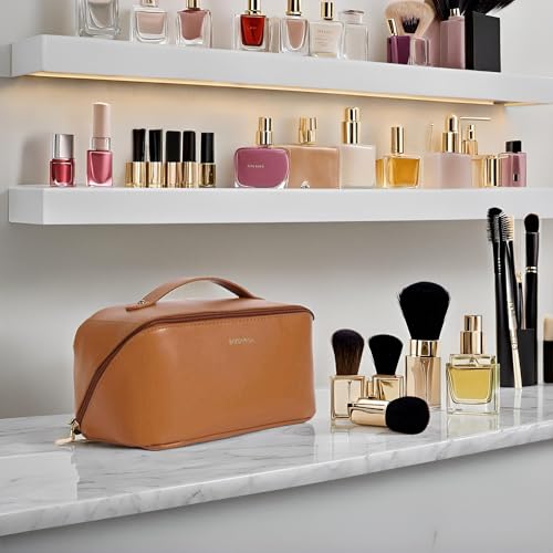 BLVSH & Co. Large Waterproof Makeup Organizer - Professional Travel Cosmetic Bag with Dividers, Premium Toiletry Case, Flat Opening Design