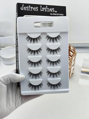 DESIRES LASHES Natural Wispy False Eyelashes - 5 Pairs Clear Band