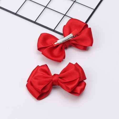 4.5 Inches Double Hair Bows for Women Girls Thick Ribbon Boutique Alligator Clips Hair Accessories for Older Kids Children Young Girls 2 Pcs (Red)