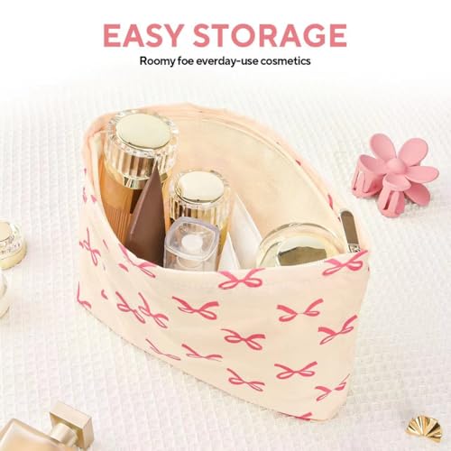 Floral Makeup Bag with Pink Bow – Large Cosmetic Organizer