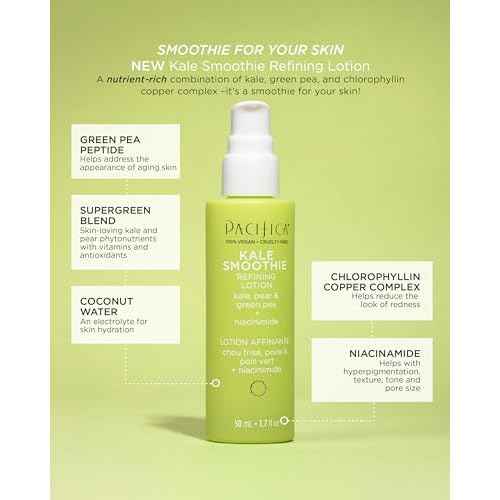 Pacifica Kale Detox Deep Cleansing Face Wash + Kale Smoothie Refining Lotion Set of 2? Pore-Minimizing Skincare Duo for Oily & Combination Skin, Niacinamide & Super Greens, 100% Vegan & Cruelty-Free