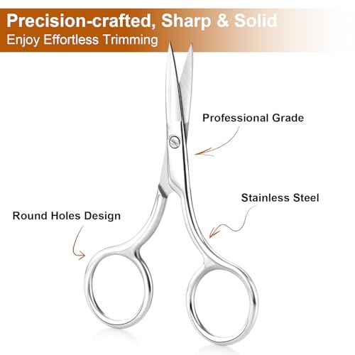Sharp-Pointed Small Scissors Set for Eyebrow & Facial Grooming - 2 Pack, 3.5 Inch Stainless Steel Precision Trimmers