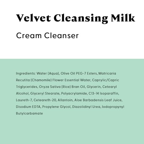 Stratia Velvet Cleansing Milk - Gentle Cream Face Cleanser, Moisturizing & Non-Foaming with Chamomile, Olive Oil & Aloe Vera, 16 Fl Oz