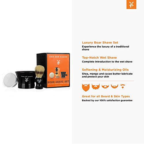 Van Der Hagen¢ç Luxury Shaving Set - Total Men's Wet Shaving Kit w/Boar Bristle Brush, Scented Luxury Soap, Stand and Apothecary Mug